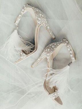 Bridal Feather Embellished Evening Sandals - Blush 9.5